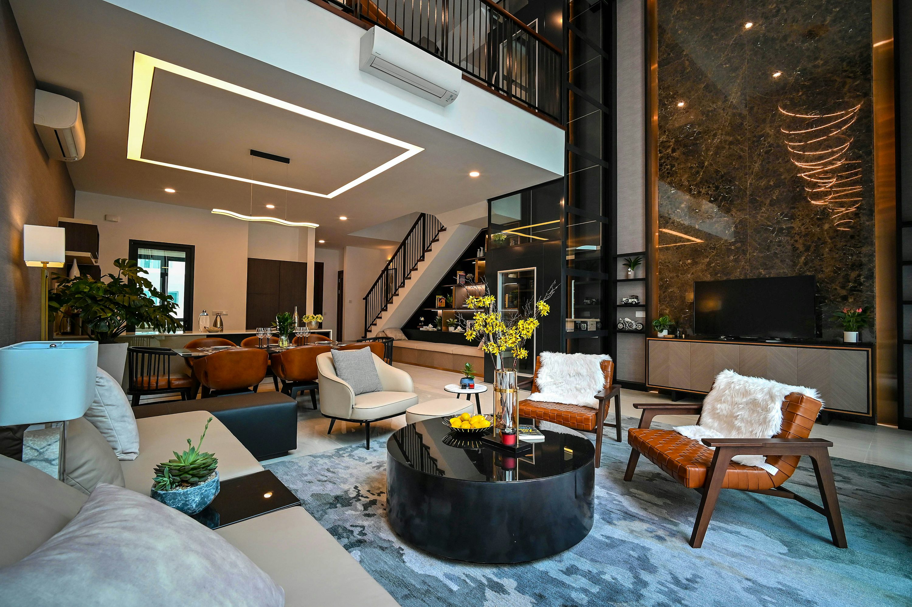Wallpapered living room